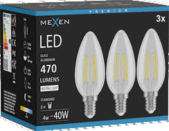 Mexen Vintis 3x Bombilla de filamento LED E14, C35, 4W, Neutra - 4000K, 470 lm, transparente - L154-E14-0427-00x03