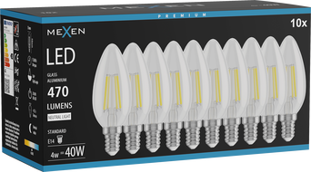 Mexen Vintis 10x hõõgniidiga LED-lamp E14, C35, 4W, Neutraalne - 4000K, 470 lm, selge - L154-E14-0427-00x10