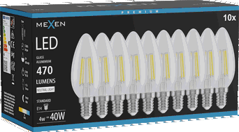 Mexen Vintis 10x żarówka filament LED E14, C35, 4W, Neutralna - 4000K, 470 lm, clear - L154-E14-0427-00x10