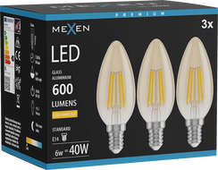 Mexen Vintis 3x LED filament žarnica E14, C35, 6W, Topla - 2200K, 600 lm, jantar - L154-E14-0622-50x03