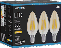 Mexen Vintis 3x LED kvēldiega spuldze E14, C35, 6W, Silta - 2200K, 600 lm, dzintars - L154-E14-0622-50x03