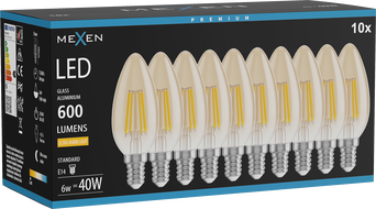 Mexen Vintis 10x LED filament pirn E14, C35, 6W, Soe - 2200K, 600 lm, merevaik - L154-E14-0622-50x10