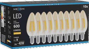 Mexen Vintis 10x żarówka filament LED E14, C35, 6W, Ciepła - 2200K, 600 lm, amber - L154-E14-0622-50x10