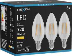 Mexen Vintis 3x LED filament žarulja E14, C35, 6W, Topla - 2700K, 720 lm, prozirna - L154-E14-0627-00x03