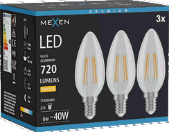 Mexen Vintis 3x LED kvēldiega spuldze E14, C35, 6W, Silta - 2700K, 720 lm, caurspīdīga - L154-E14-0627-00x03