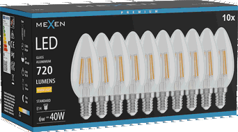 Mexen Vintis 10x lampadina LED a filamento E14, C35, 6W, Calda - 2700K, 720 lm, chiara - L154-E14-0627-00x10