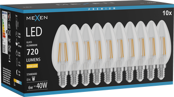 Mexen Vintis 10x LED filament žarulja E14, C35, 6W, Topla - 2700K, 720 lm, prozirna - L154-E14-0627-00x10