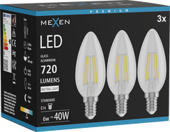 Mexen Vintis 3x Λάμπα νήματος LED E14, C35, 6W, Ουδέτερη - 4000K, 720 lm, διάφανη