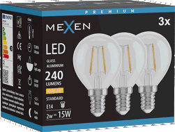 Mexen Vintis 3x LED filamentlamp E14, G45, 2W, Warm - 2700K, 240 lm, helder - L156-E14-0227-00x03