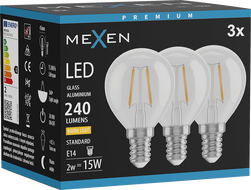 Mexen Vintis 3x LED hõõgniidiga lambipirn E14, G45, 2W, Soe - 2700K, 240 lm, läbipaistev - L156-E14-0227-00x03
