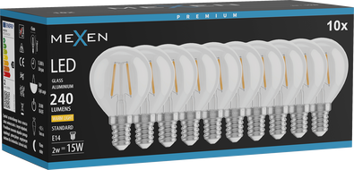 Mexen Vintis 10x LED filament pirn E14, G45, 2W, Soe - 2700K, 240 lm, läbipaistev - L156-E14-0227-00x10