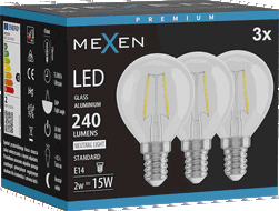 Mexen Vintis 3x LED spuldze ar kvēldiegu, E14, G45, 2W, Neitrāls - 4000K, 240 lm, caurspīdīgs - L156-E14-0240-00x03