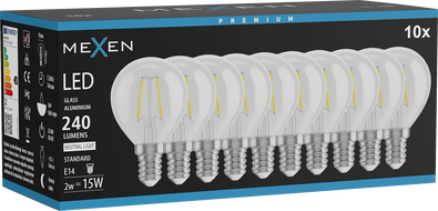 Mexen Vintis 10x LED žarulja filament E14, G45, 2W, Neutralna - 4000K, 240 lm, prozirna - L156-E14-0240-00x10