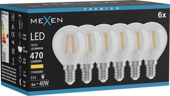 Mexen Vintis 6x LED Filament pirn E14, G45, 4W, Soe - 2700K, 470 lm, läbipaistev - L156-E14-0427-00x06
