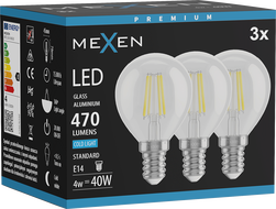 Mexen Vintis 3x LED filament pirn E14, G45, 4W, Külm - 6500K, 470 lm, läbipaistev - L156-E14-0465-00x03