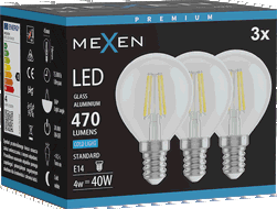 Mexen Vintis 3x LED kvēldiega spuldze E14, G45, 4W, Auksta - 6500K, 470 lm, caurspīdīga - L156-E14-0465-00x03