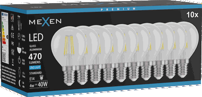 Mexen Vintis 10x Spuldze LED E14, G45, 4W, Auksta gaiša - 6500K, 470 lm, caurspīdīgs - L156-E14-0465-00x10