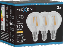 Mexen Vintis 3x LED filament lamp E14, G45, 6W, Warm - 2700K, 720 lm, helder - L156-E14-0627-00x03