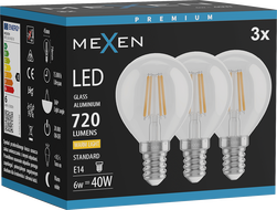 Mexen Vintis 3x LED Glühfaden Lampe E14, G45, 6W, Warm - 2700K, 720 lm, klar - L156-E14-0627-00x03