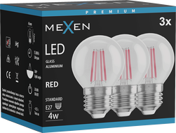 Mexen Vintis 3x hõõgniidiga LED lambipirn E27, G45, 4W, 55 lm, punane - L156-E27-04XX-45x03