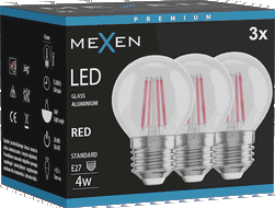 Mexen Vintis 3x LED diegu spuldze E27, G45, 4W, 55 lm, sarkana - L156-E27-04XX-45x03