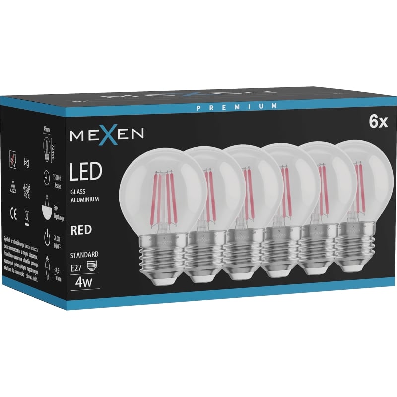 Mexen Vintis 6x żarówka filament LED E27, G45, 4W, 55 lm, red - L156-E27-04XX-45x06