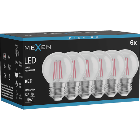 Mexen Vintis 6x Lampadina a filamento LED E27, G45, 4W, 55 lm, rosso - L156-E27-04XX-45x06