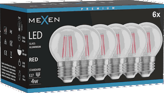 Mexen Vintis 6x Filamenta LED spuldze E27, G45, 4W, 55 lm, sarkana - L156-E27-04XX-45x06