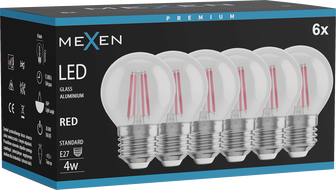 Mexen Vintis 6x LED-filamentpirn E27, G45, 4W, 55 lm, punane - L156-E27-04XX-45x06