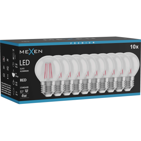 Mexen Vintis 10x LED filament spuldze E27, G45, 4W, 55 lm, sarkana - L156-E27-04XX-45x10