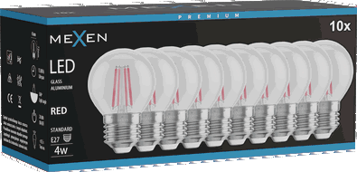 Mexen Vintis 10x LED filament spuldze E27, G45, 4W, 55 lm, sarkana - L156-E27-04XX-45x10