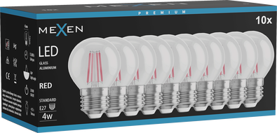 Mexen Vintis 10x LED-filamentlamp E27, G45, 4W, 55 lm, punane - L156-E27-04XX-45x10