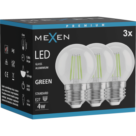 Mexen Vintis 3x LED filamentlamp E27, G45, 4W, 55 lm, groen - L156-E27-04XX-46x03