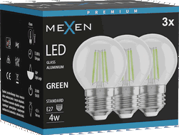 Mexen Vintis 3x LED filament žarulja E27, G45, 4W, 55 lm, zelena - L156-E27-04XX-46x03