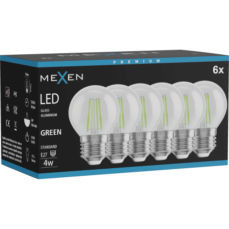 Mexen Vintis 6x Lampadina a filamento LED E27, G45, 4W, 55 lm, verde - L156-E27-04XX-46x06