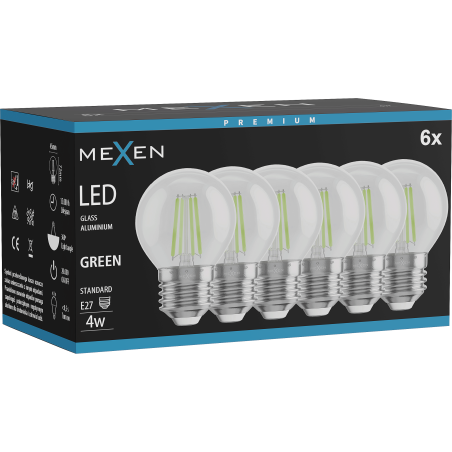 Mexen Vintis 6x Λαμπτήρας LED νήμα E27, G45, 4W, 55 lm, πράσινος - L156-E27-04XX-46x06