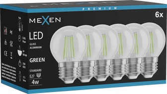 Mexen Vintis 6x LED filament žarnica E27, G45, 4W, 55 lm, zelena - L156-E27-04XX-46x06