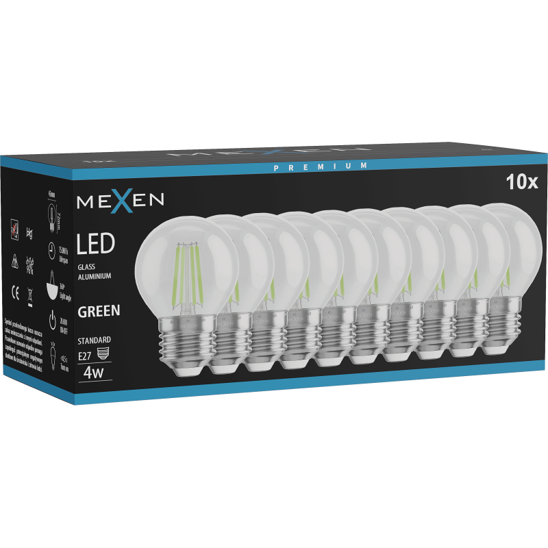 Mexen Vintis 10x LED Filament Bulb E27, G45, 4W, 55 lm, green - L156-E27-04XX-46x10
