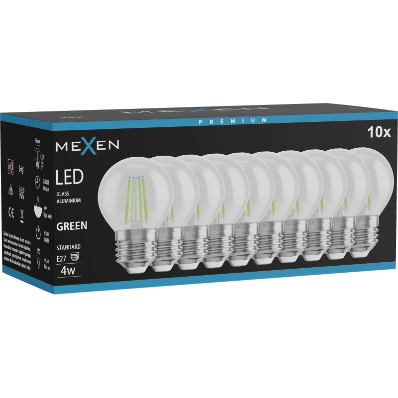 Mexen Vintis 10x LED-filamenttilamppu E27, G45, 4W, 55 lm, vihreä - L156-E27-04XX-46x10