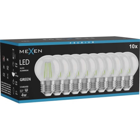 Mexen Vintis 10x lampadina a filamento LED E27, G45, 4W, 55 lm, verde - L156-E27-04XX-46x10