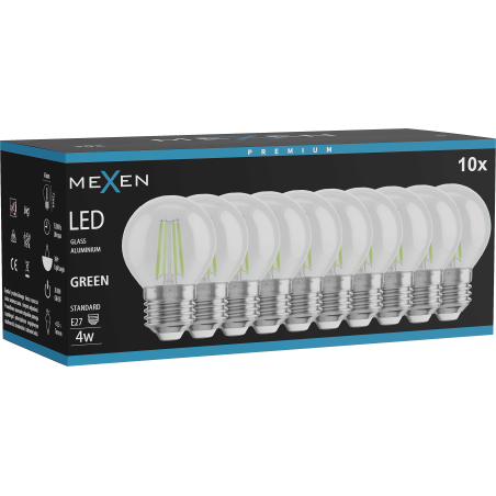 Mexen Vintis 10x LED-Glühbirne Filament E27, G45, 4W, 55 lm, grün - L156-E27-04XX-46x10