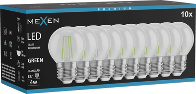 Mexen Vintis 10x LED filament žarnica E27, G45, 4W, 55 lm, zelena - L156-E27-04XX-46x10