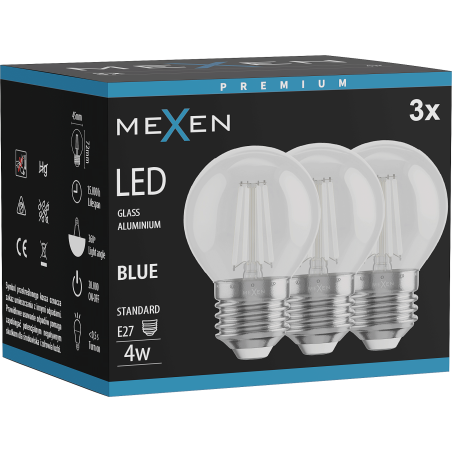 Mexen Vintis 3x Lampadina a filamento LED E27, G45, 4W, 55 lm, blu - L156-E27-04XX-47x03