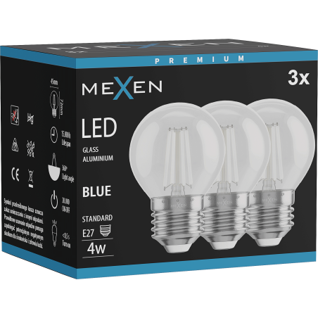 Mexen Vintis 3x LED-Filamentlampe E27, G45, 4W, 55 lm, blau - L156-E27-04XX-47x03
