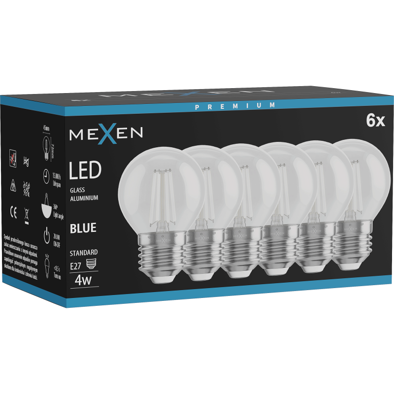Mexen Vintis 6x LED Filament Bulb E27, G45, 4W, 55 lm, blue - L156-E27-04XX-47x06