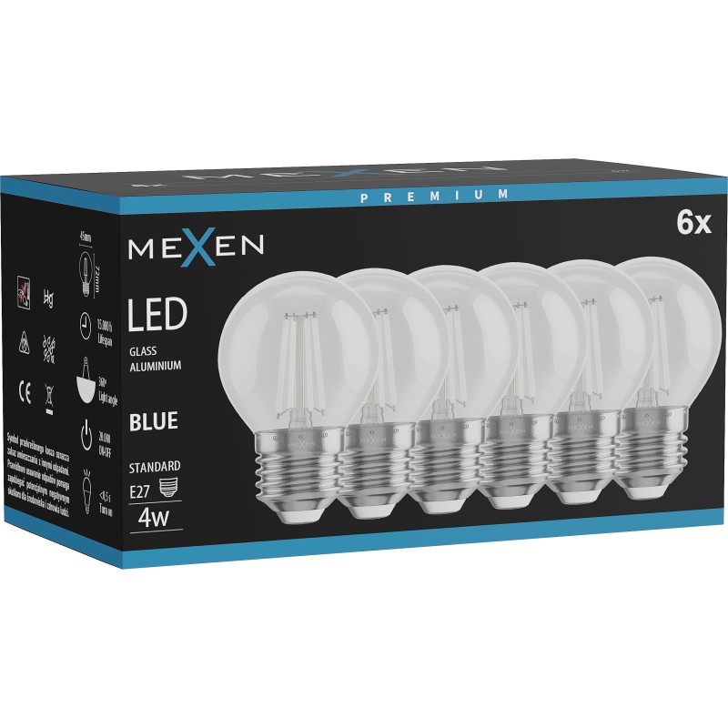 Mexen Vintis 6x żarówka filament LED E27, G45, 4W, 55 lm, blue - L156-E27-04XX-47x06