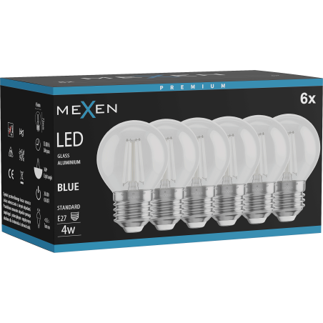 Mexen Vintis 6x Λάμπα filament LED E27, G45, 4W, 55 lm, μπλε - L156-E27-04XX-47x06