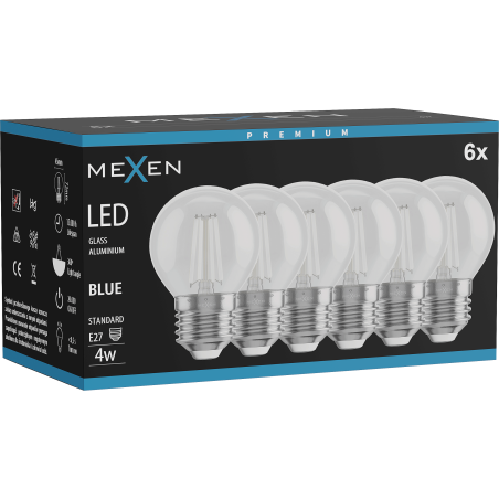 Mexen Vintis 6x lampadina a filamento LED E27, G45, 4W, 55 lm, blu - L156-E27-04XX-47x06