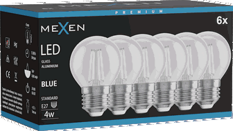 Mexen Vintis 6x LED filamentlamp E27, G45, 4W, 55 lm, blauw - L156-E27-04XX-47x06