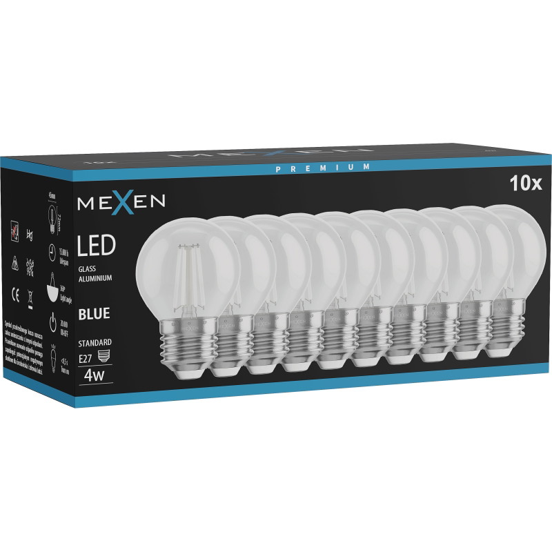 Mexen Vintis 10x lampadina a filamento LED E27, G45, 4W, 55 lm, blu - L156-E27-04XX-47x10
